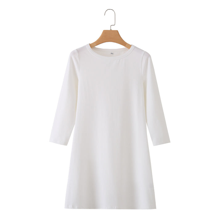 Damen Kuscheliges A-Linien Sweatkleid mit 3/4-Ärmeln und Rundhalsausschnitt Drune