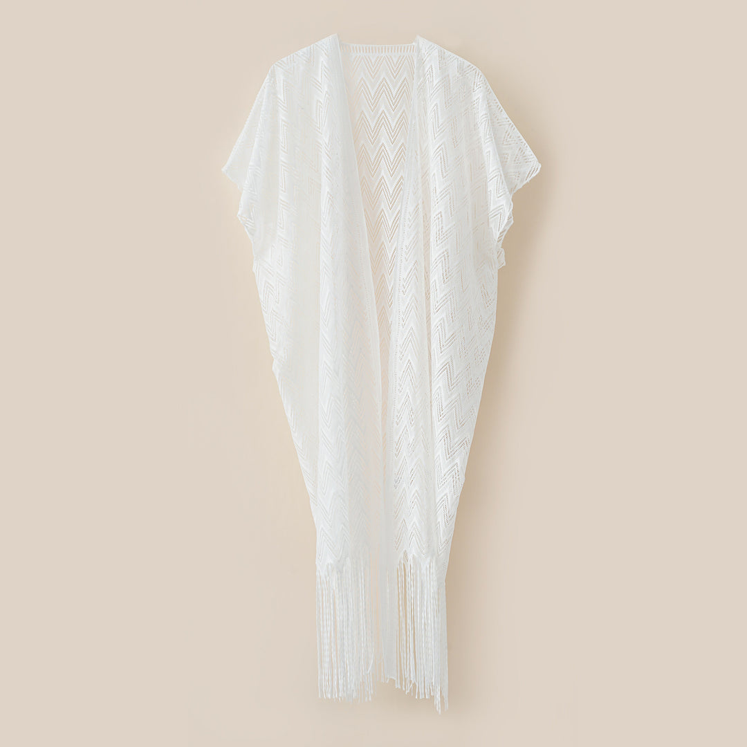 Damen eleganter und luftiger Kaftan mit fransigen Abschlüssen Drune