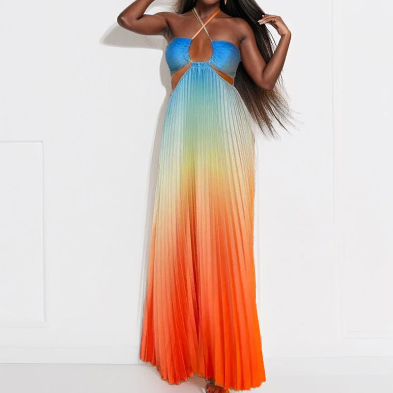 Damen Elegantes Plissee-Maxikleid mit tiefem Ausschnitt und Cut-Out-Details Drune