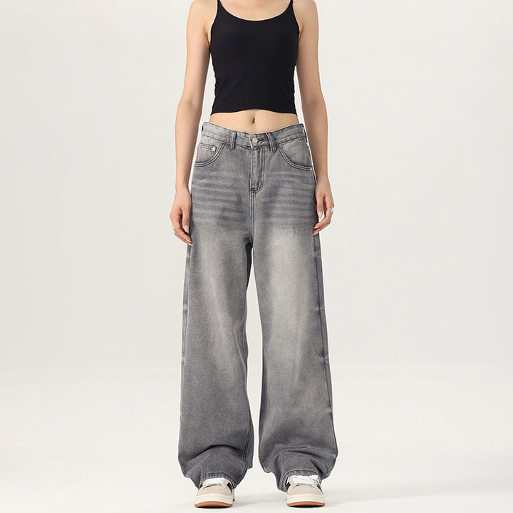 Damen Bodenlange Oversize-Denimhose im Baggy‑Palazzo‑Cut mit soften Stonewash-Details Drune