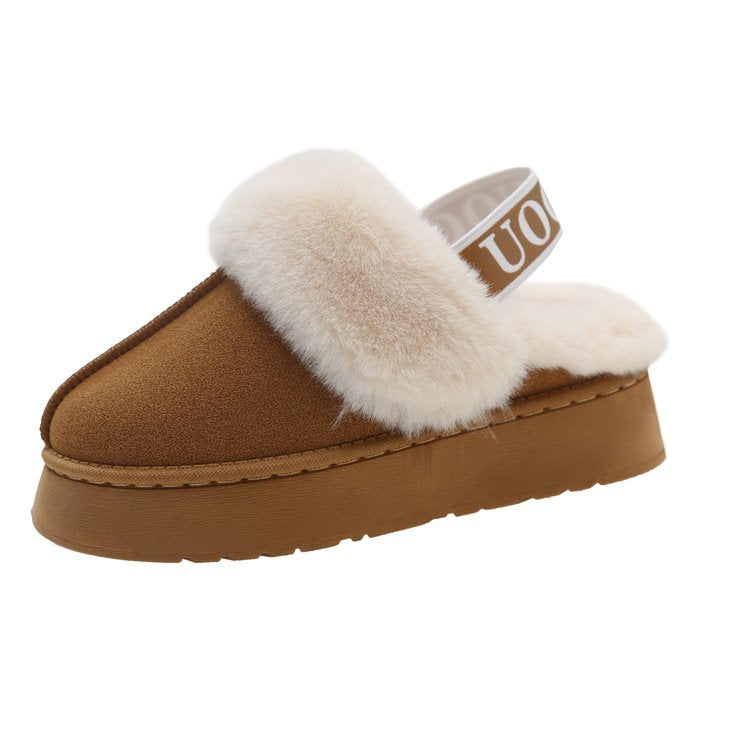 Damen Pelzgefütterte Slingback‑Pantoletten mit elastischem Markenriemen und leichter Plateausohle Drune