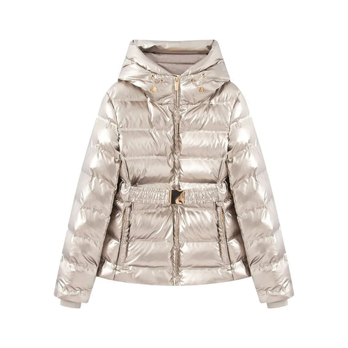 Damen nan gesteppte Glanz-Steppjacke mit Kapuze, wattierter Thermofütterung und elastischem Taillengürtel Drune