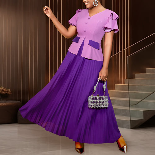 Damen Elegantes Set aus Blusentop und plissiertem Rock Drune