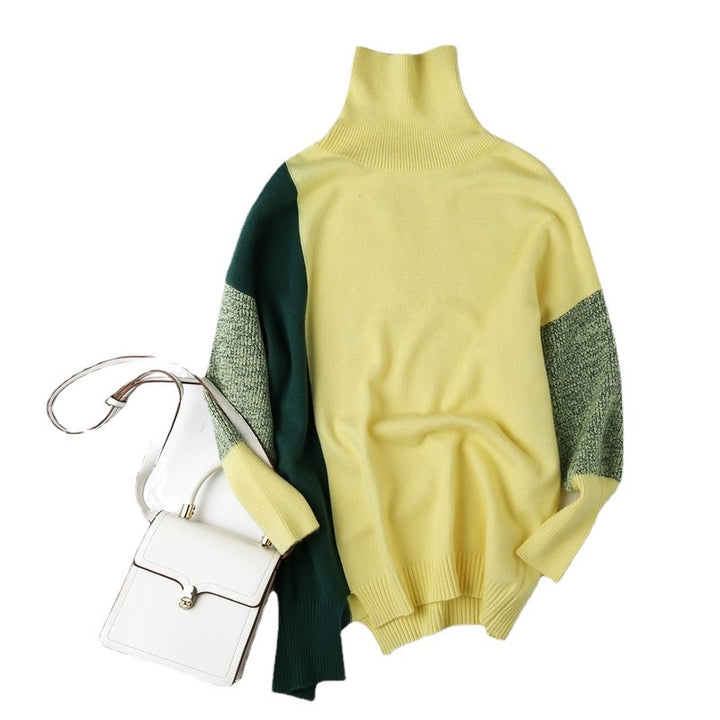 Damen modischer Rollkragenpullover mit grafischen Farbblockstrukturen Drune