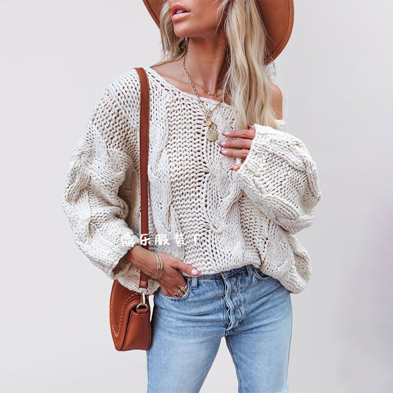 Damen Grobstrickpullover mit schulterfreiem Design Drune