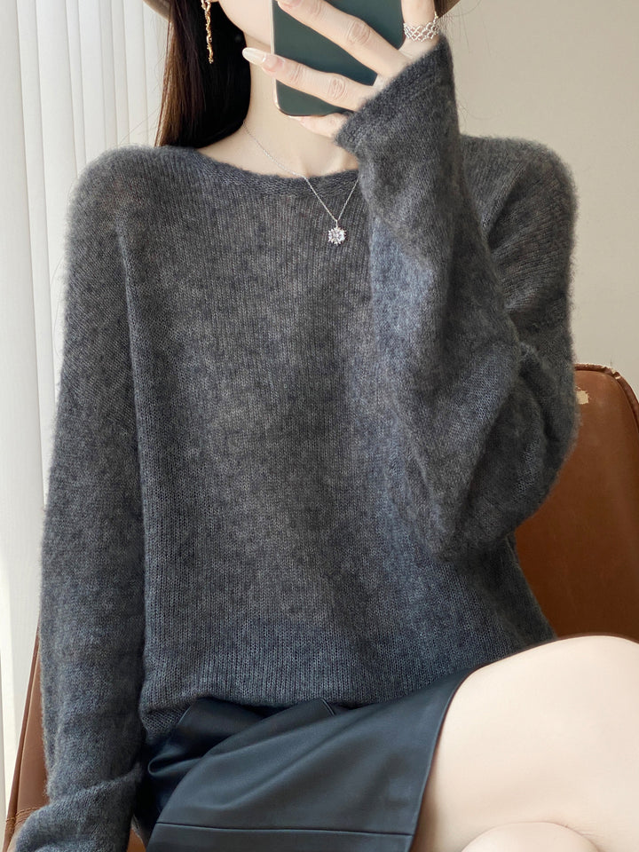 Damen Ultraleichter Mohair‑Look Oversize-Pullover mit U-Boot-Ausschnitt und überschnittener Schulter Drune
