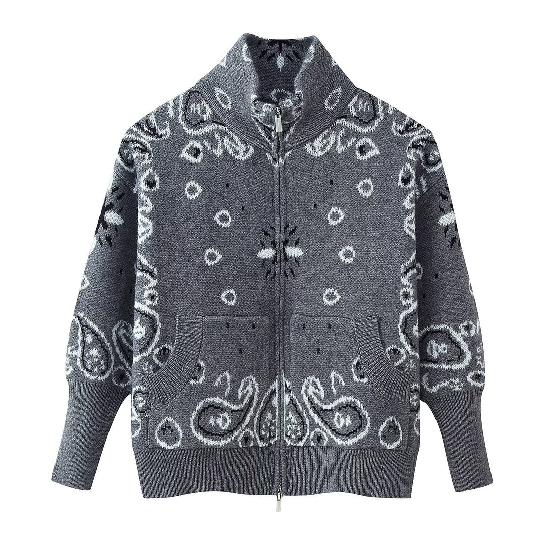 Damen 40+ gemusterte Strickjacke mit Reißverschluss und Stehkragen Drune