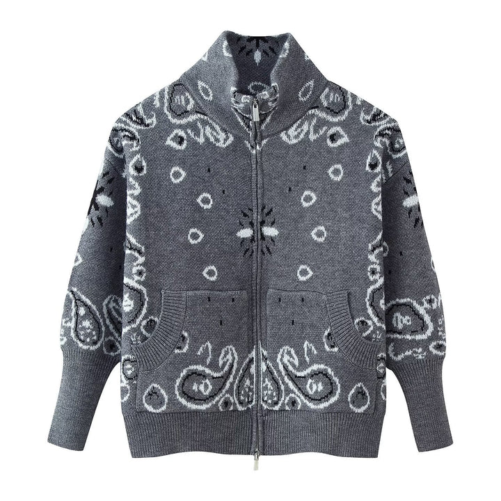 Damen 40+ gemusterte Strickjacke mit Reißverschluss und Stehkragen Drune