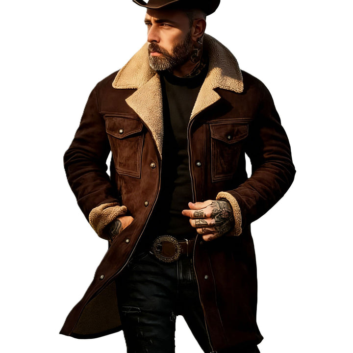 Herren Pilotenjacke aus Velourslederoptik mit Teddyfellinnenfutter und Reverskragen Drune