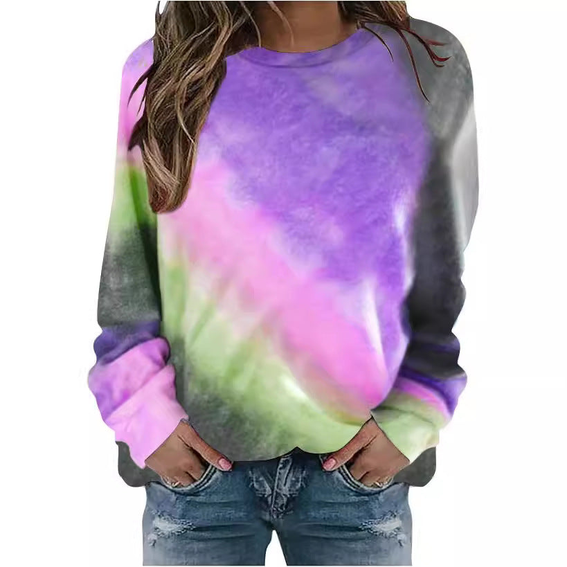 Damen Oversize Batik Sweatshirt mit Rundhalsausschnitt und weichen Rippbündchen Drune