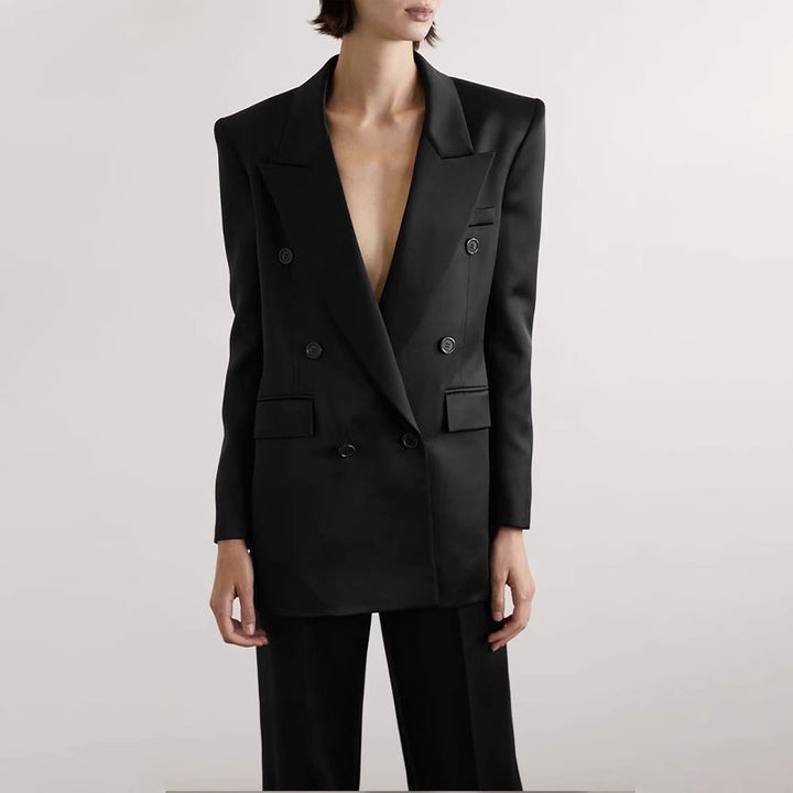 Damen Modischer Oversize-Blazer mit doppelter Knopfreihe Drune
