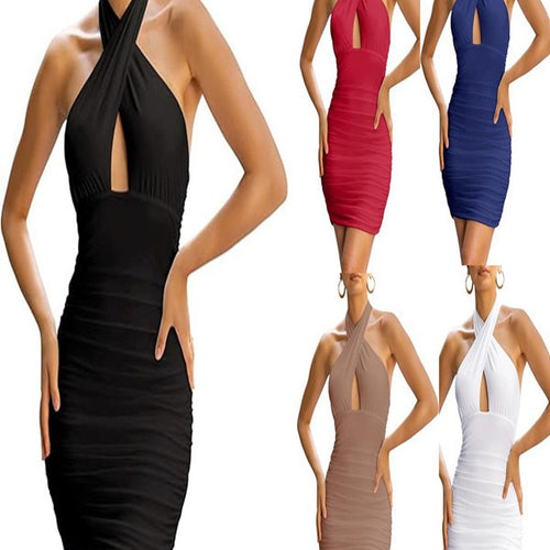 Damen Bodycon-Kleid mit raffiniertem Wickeldesign und ausgeschnittenem Dekolleté Drune