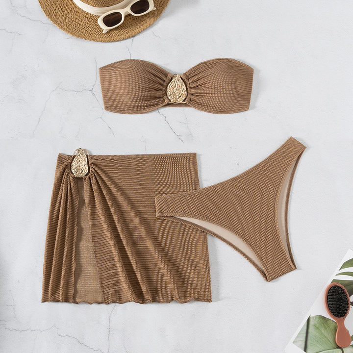 Damen Bandeau-Bikini-Set mit schickem Faltendetail Drune