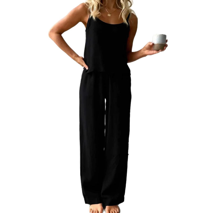 Damen lässiges Leinen-Set mit Trägershirt und weiten Hosen Drune