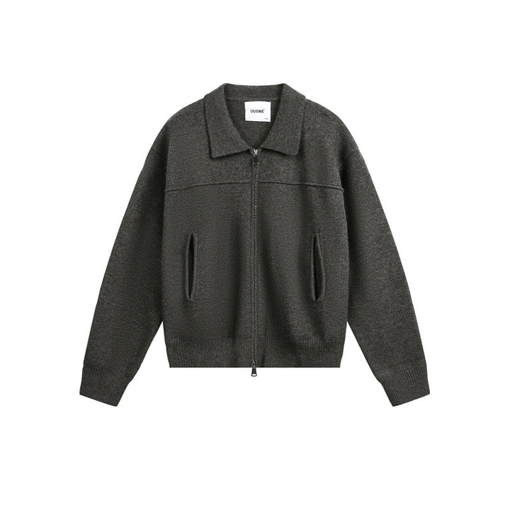 Herren Strick-Zipjacke mit Hemdkragen, Eingrifftaschen und geripptem Saum Drune