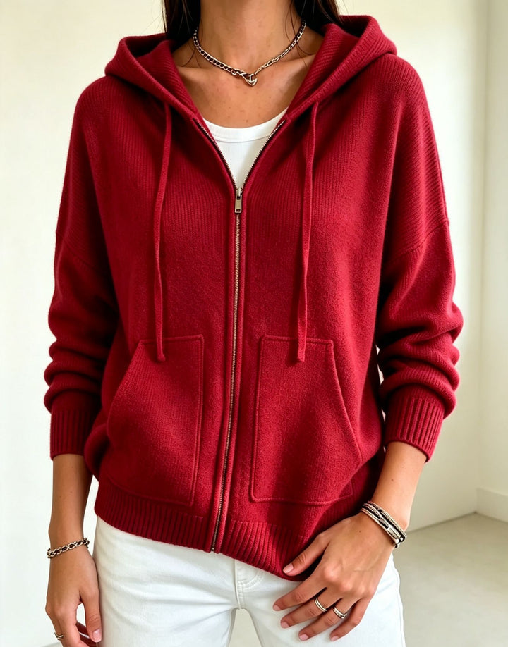 Damen Kapuzen-Wollmix Zip-Cardigan mit kastiger Passform und Kängurutaschen Drune
