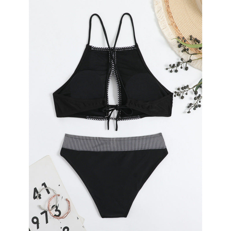 Damen Sport-Bikini mit modischem Streifen-Design und verstellbaren Trägern Drune
