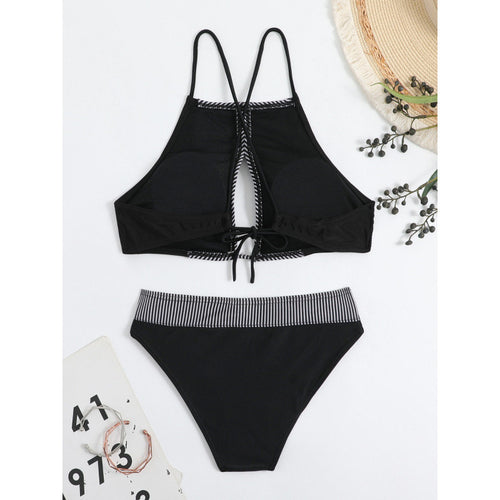 Damen Sport-Bikini mit modischem Streifen-Design und verstellbaren Trägern Drune