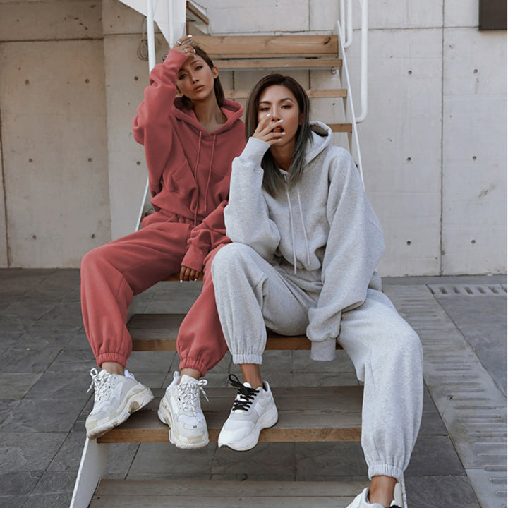 Damen lässiges Oversize-Kapuzen-Sweatset mit Cropped-Hoodie und Highwaist-Jogginghose Drune