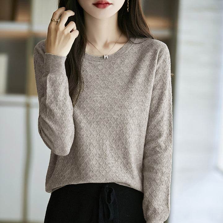 Damen Lässiger Feinstrickpullover mit dezentem Rautenmuster und gerippten Bündchen Drune