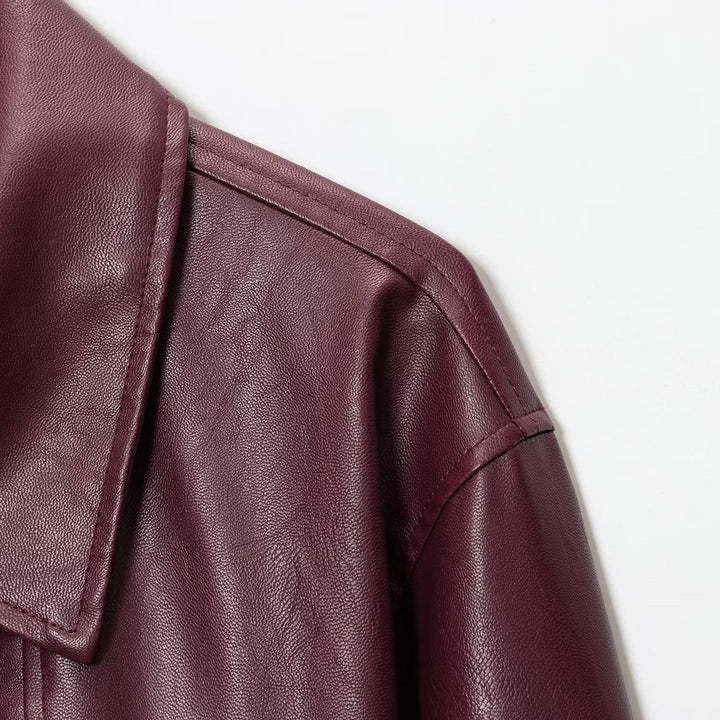 Damen modische Kunstlederjacke mit elastischem Bund und Stehkragen Drune