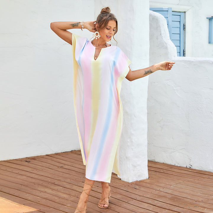 Damen lässiges Strandkleid mit V-Ausschnitt und luftigen Ärmeln Drune