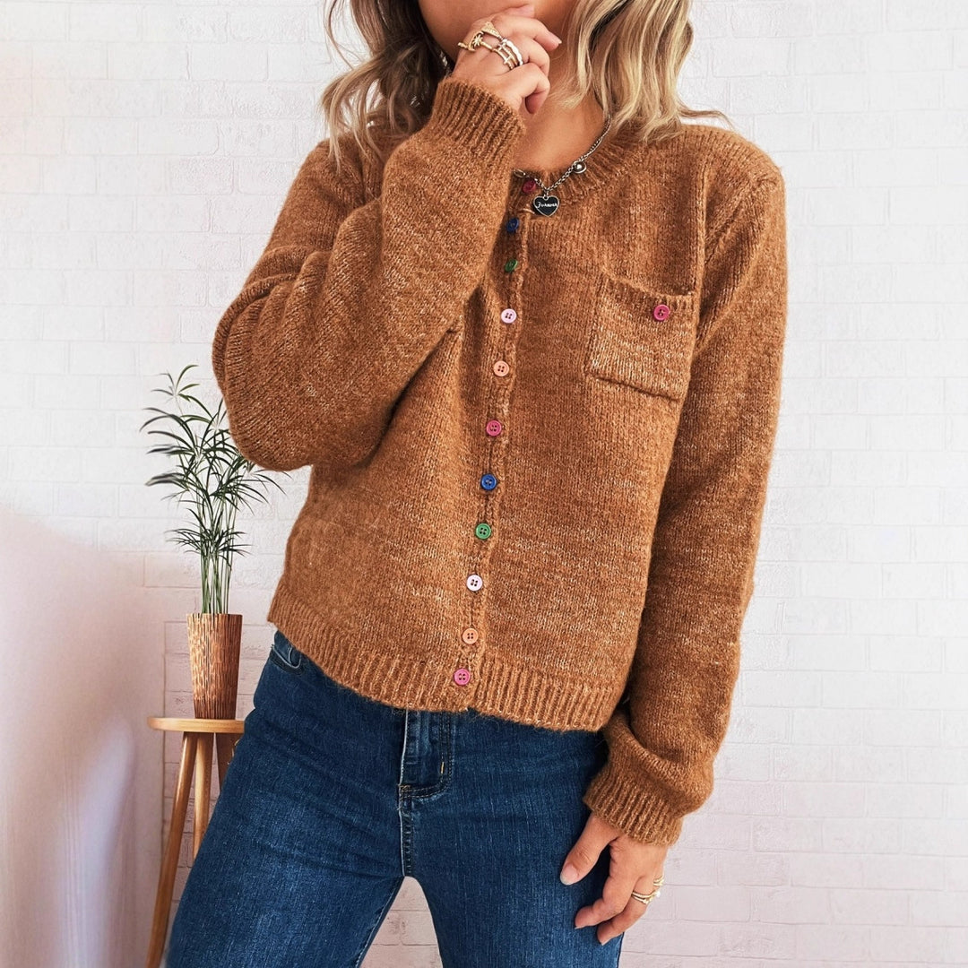 Damen Strickjacke mit bunten Knopfdetails und praktischen Taschen Drune