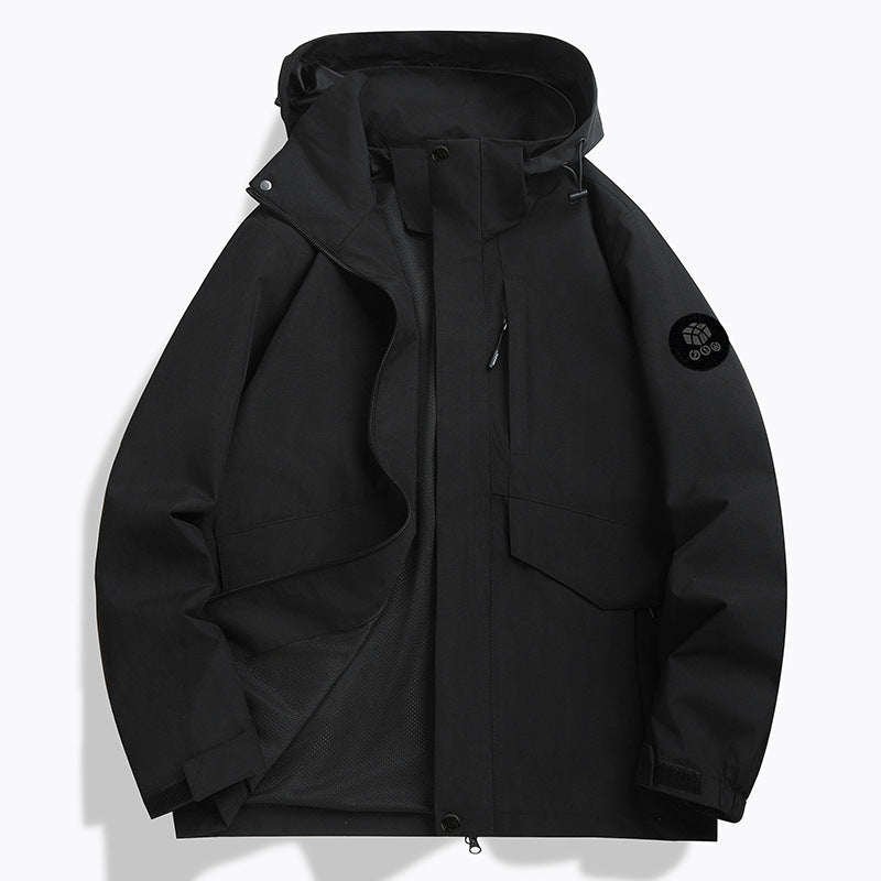 Herren Wetterfeste Softshell‑Jacke mit Mesh‑Futter, verstellbarer Kapuze und abdeckbarer Reißverschlussleiste Drune