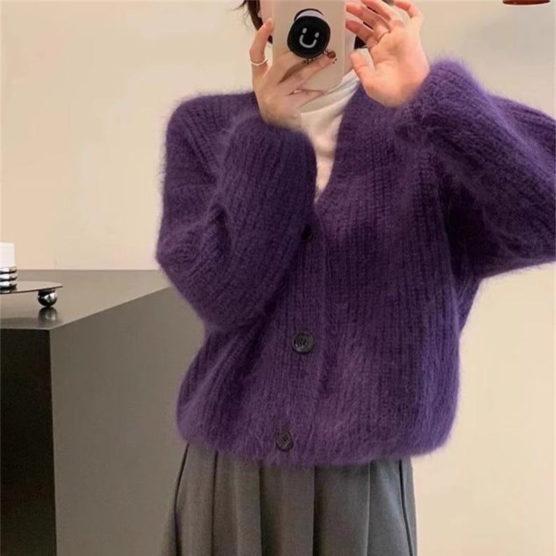 Damen Flauscher Strickjacke mit Knopf und lässigem Schnitt Drune