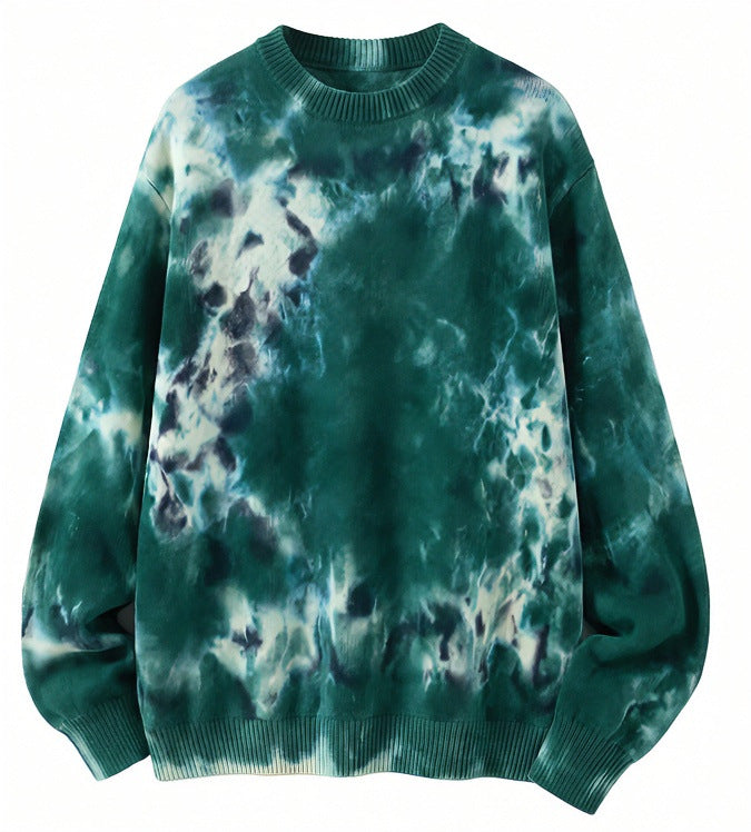 Herren Oversized Batik-Pullover mit Rundhalsausschnitt und Rippbündchen Drune