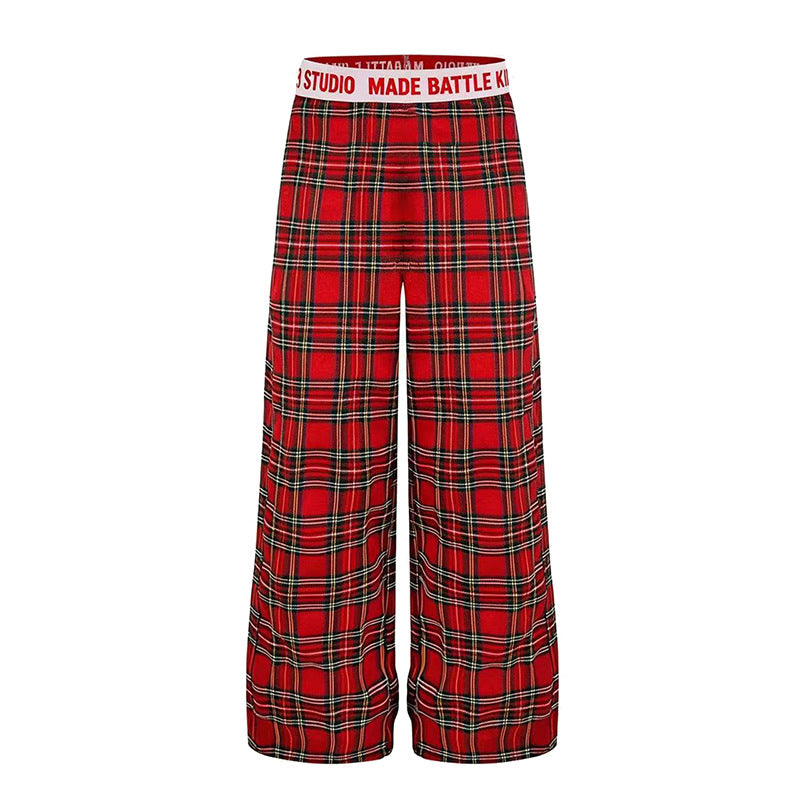 Damen Weite Lounge-Hose mit Karomuster und elastischem Logobund Drune