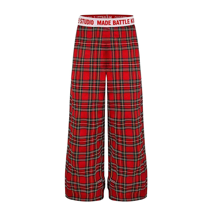 Damen Weite Lounge-Hose mit Karomuster und elastischem Logobund Drune