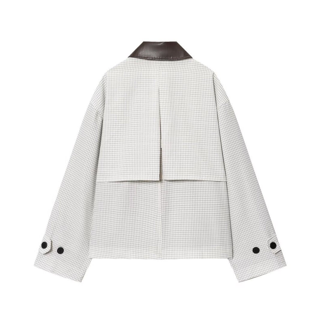 Damen 50+ Oversize Cropped Blousonjacke mit Karomuster und Kontrastkragen Drune