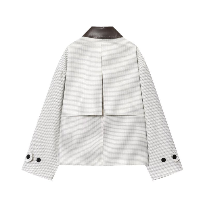 Damen 50+ Oversize Cropped Blousonjacke mit Karomuster und Kontrastkragen Drune