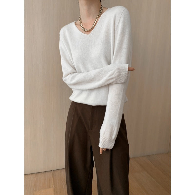 Damen eleganter V-Ausschnitt Pullover aus weichem Material Drune