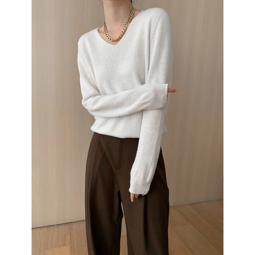 Damen eleganter V-Ausschnitt Pullover aus weichem Material Drune