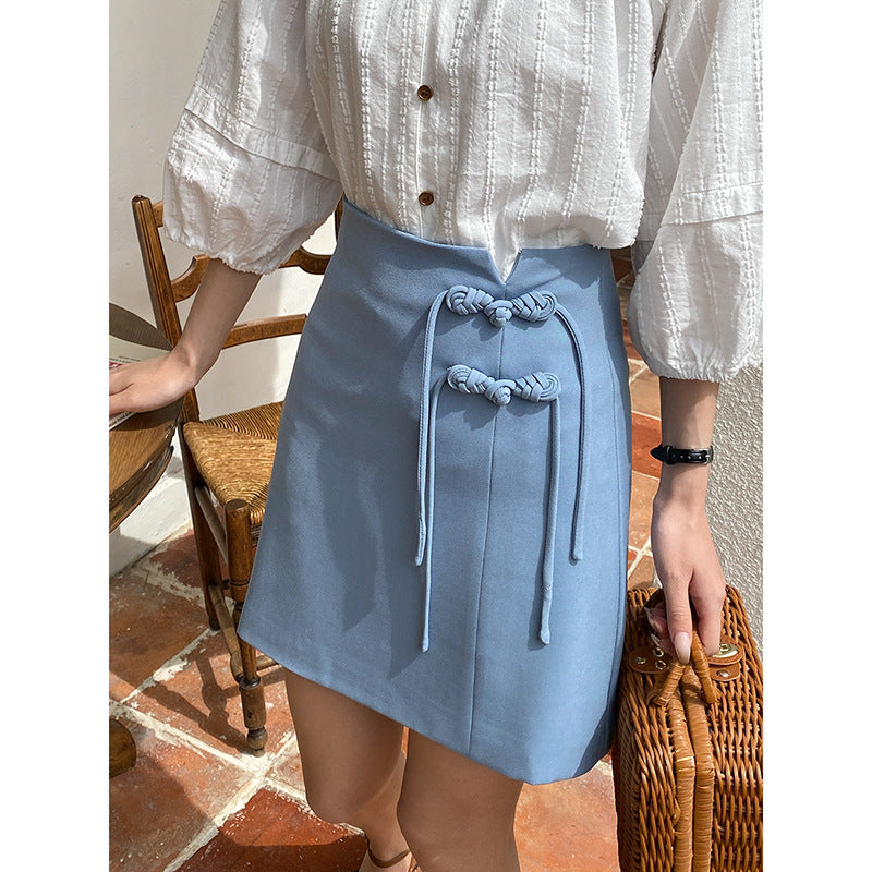 Damen eleganter Wickelrock mit dekorativen Knopfdetails Drune