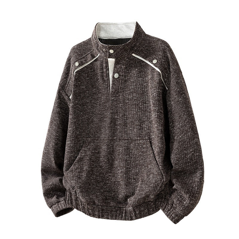 Herren strukturiertes Oversize-Sweatshirt mit Stehkragen, Druckknopfblende und Kängurutasche Drune