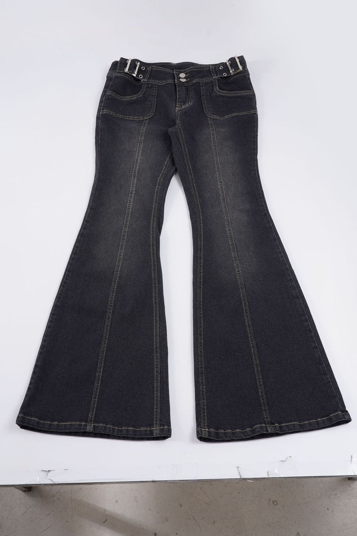 Damen Hochgeschnittene Flared-Jeans mit Mittelnaht und Ziergürtelschlaufen Drune