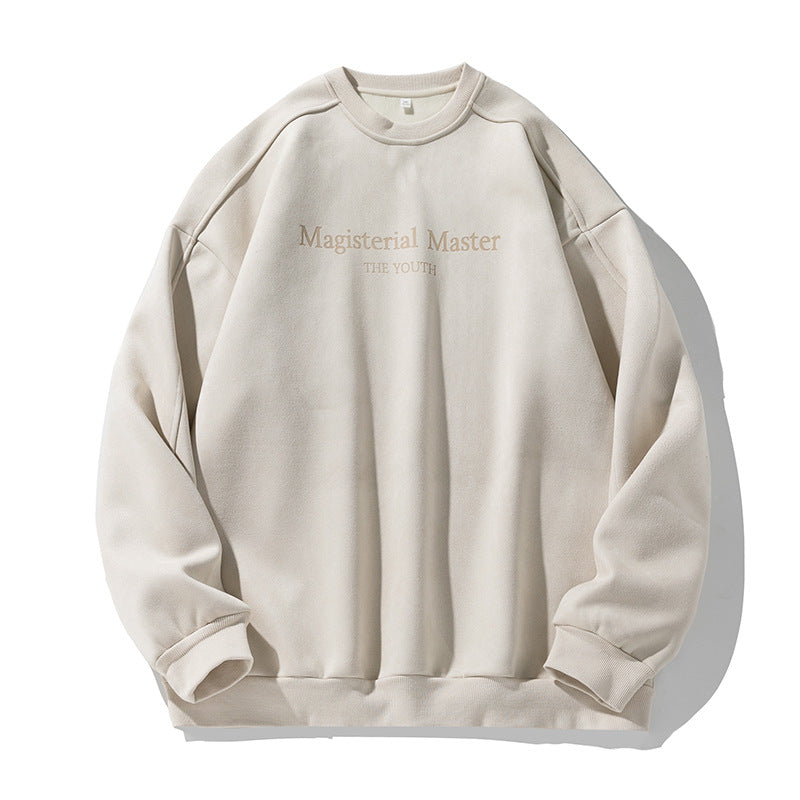 Unisex Oversize Velours-Sweatshirt mit Rundhalsausschnitt und dezenter Script-Prägung Drune