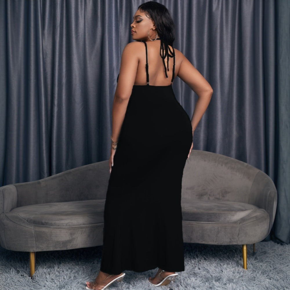 Damen langes Kleid mit raffiniertem Schnitt und tiefem Ausschnitt Drune