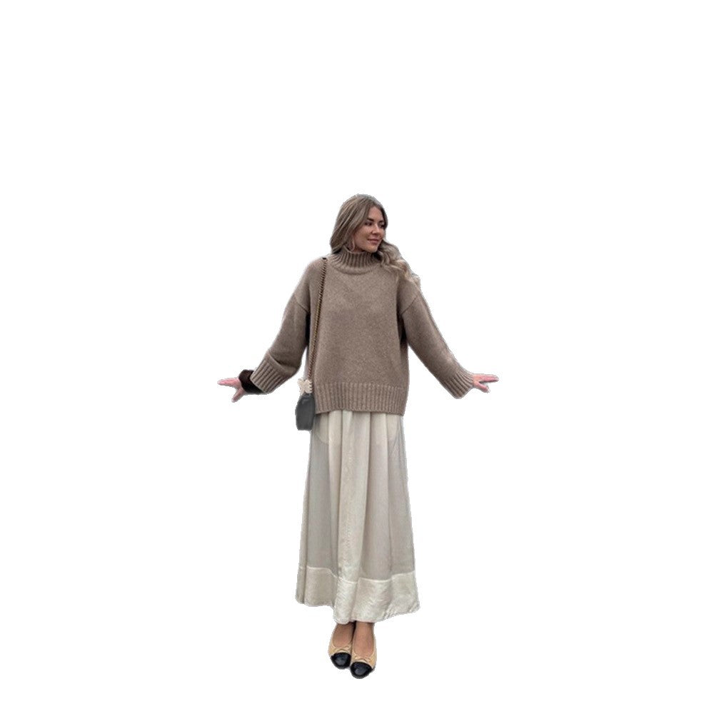 Damen Oversize Rollkragenpullover aus Feinstrick mit überschnittenen Schultern und gerippten Bündchen Drune