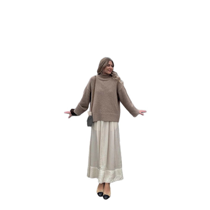 Damen Oversize Rollkragenpullover aus Feinstrick mit überschnittenen Schultern und gerippten Bündchen Drune