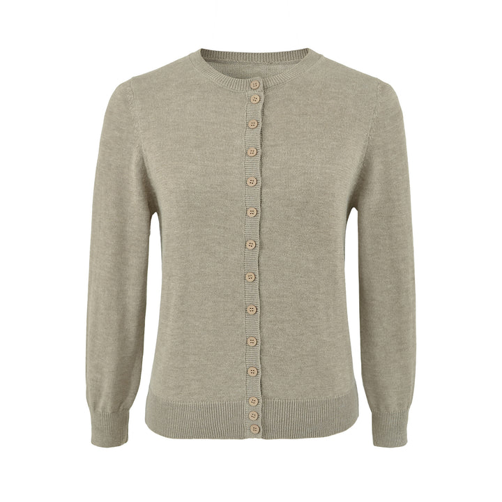 Damen Fein gestrickte Rundhals-Strickjacke mit Knopfleiste und Rippbündchen Drune