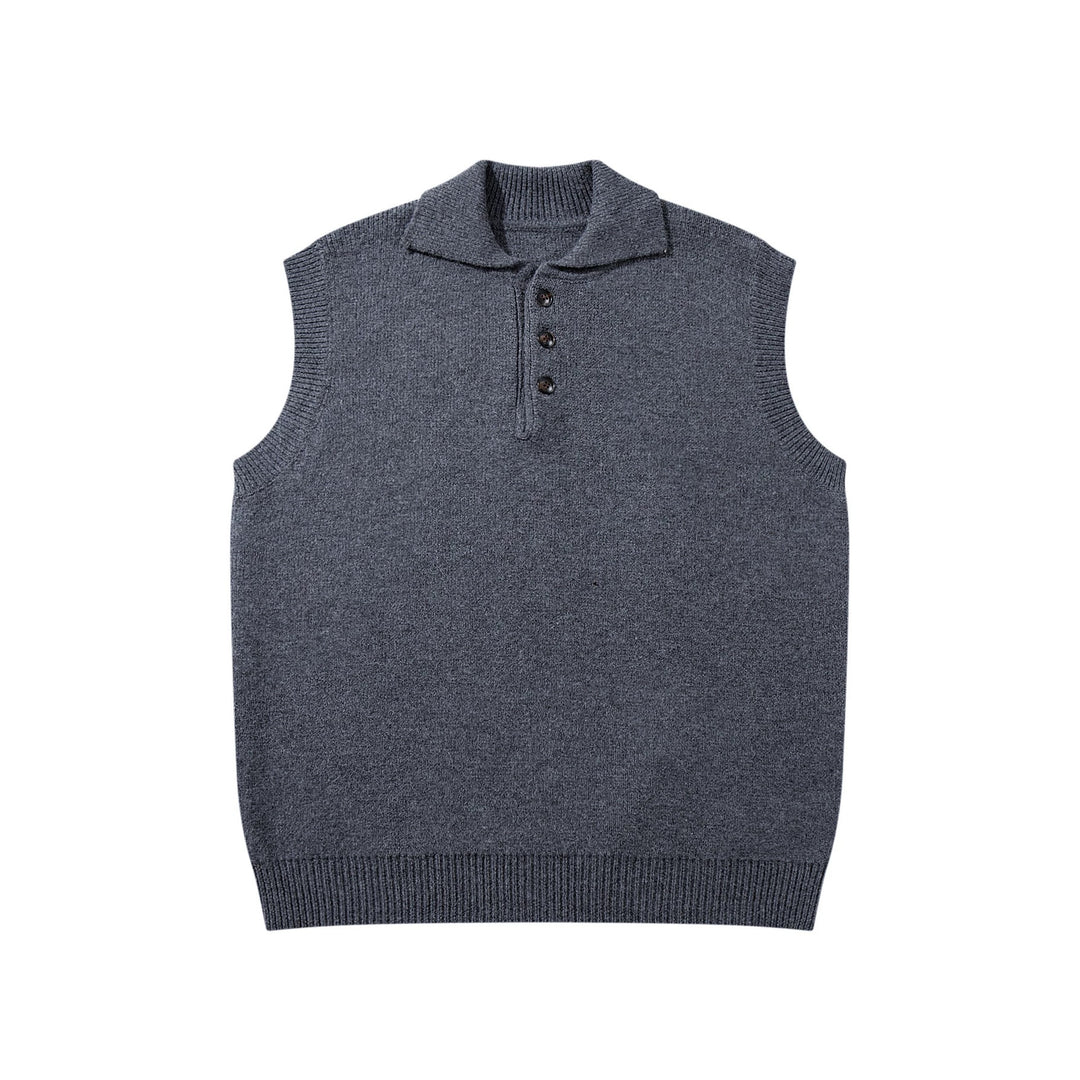 Unisex Ärmellose Strickweste mit Polokragen und Knopfleiste Drune