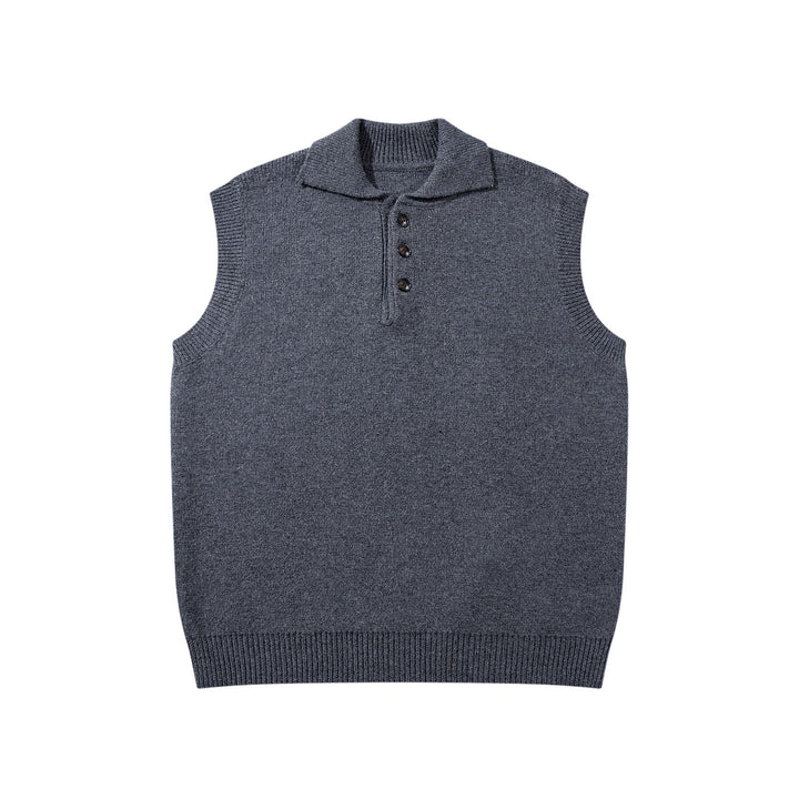 Unisex Ärmellose Strickweste mit Polokragen und Knopfleiste Drune