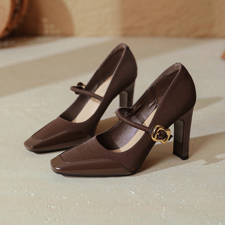 Damen elegante Mary Jane Pumps mit robustem Blockabsatz Drune