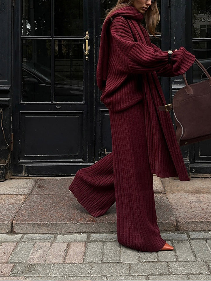 Damen Strickstoff Zweiteiler mit weitem Bein und oversized Oberteil Drune