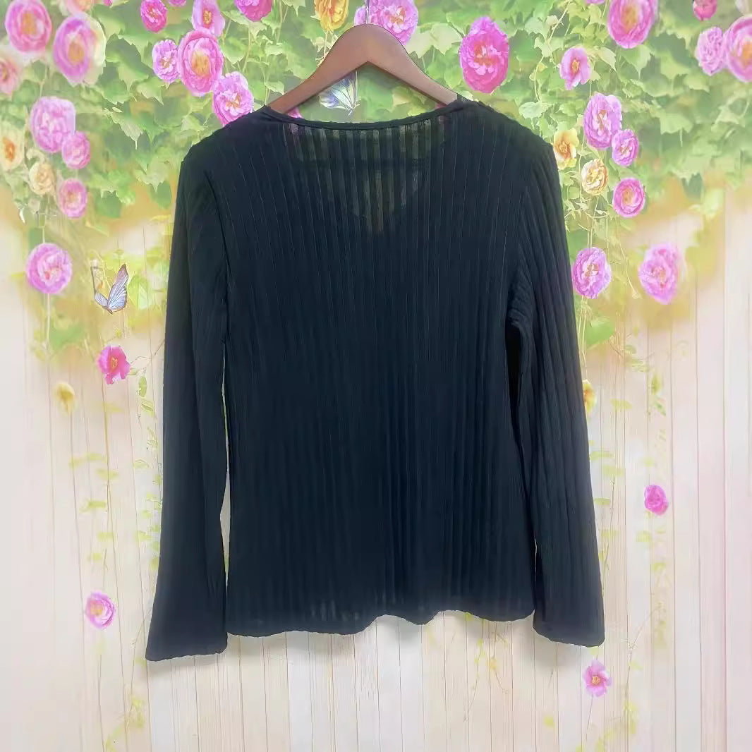 Damen Langarmshirt mit elegantem Spitzenausschnitt und Rippstruktur Drune