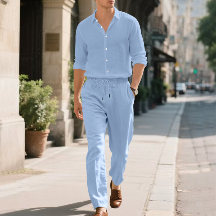 Herren entspannte Leinenhose mit verstellbarem Kordelzug und elastischem Bund Drune